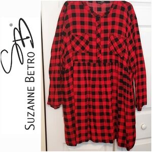 Suzanne Betro Red & Black Plaid Long Sleeve Dress 4X NWOT